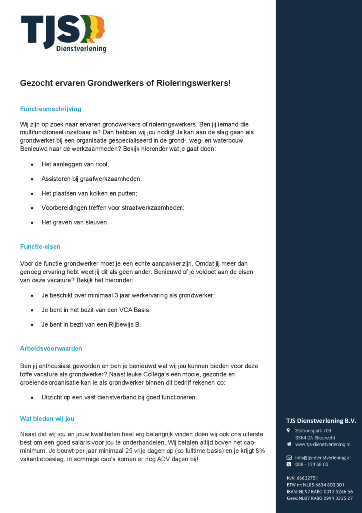 Ervaren Grondwerkers / Rioleringswerkers